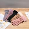 Warm Gloves In Autumn and Winter Plus Velvet Thickened Cute Bow with Fur Mouth Outdoor Riding Women Driving Touch Screen Gloves