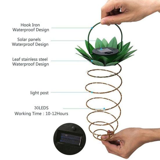 2Pcs Solar Light Pineapple Shape Outdoor Hanging Lanterns 60LED Energy Saving Solar Lights Landscape Pathway Patio Decor