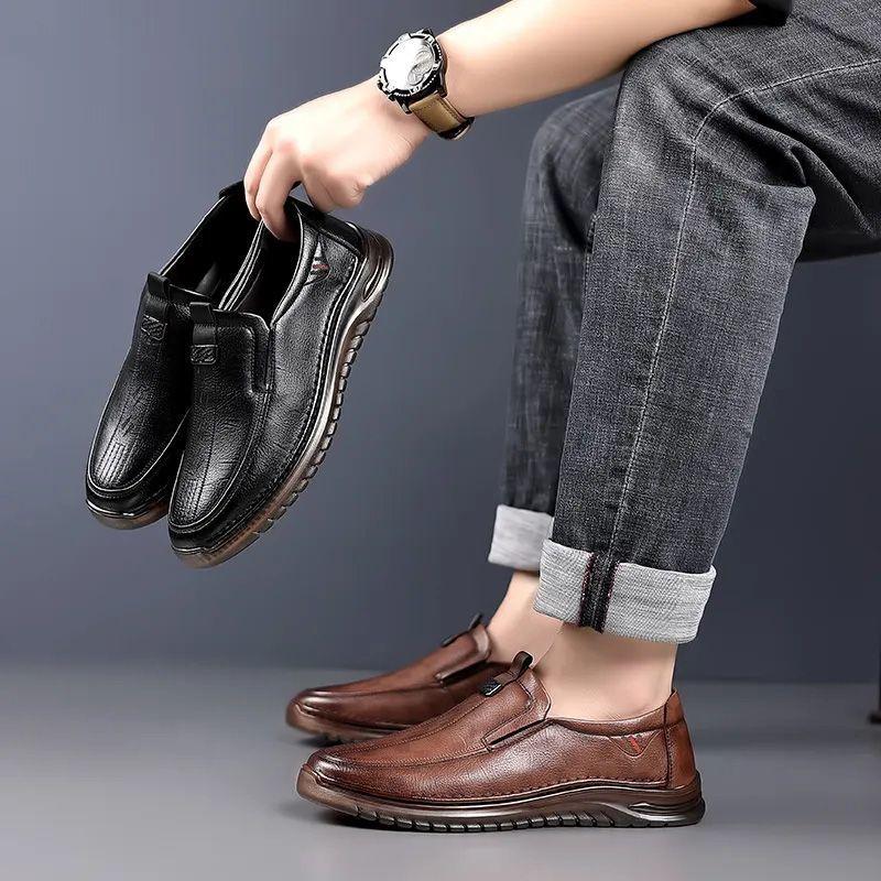 Hy Herrenschuhe weiches Leder Herren Ein-Pedal 2024 neu Leder Business Casual rutschfest Lederschuhe weiche Sohle atmungsaktiv Papa