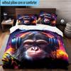 Monkey Music Headphones 3pcs Bedding,Including 1pc Duvet Cover And 2pcs Pillowcases Perfect for Christmas,Ideal for Bedroom, Dormitory