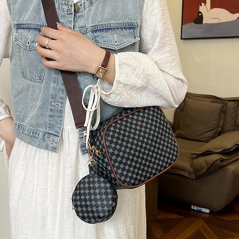 Vintage Trend Quadratische Umhängetasche mit kleinem Beutelmuster PU-Leder Damen Schultertasche