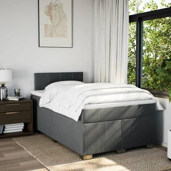 Maison Exclusive - Sommier à lattes de lit avec matelas Gris foncé 120x200cm Tissu