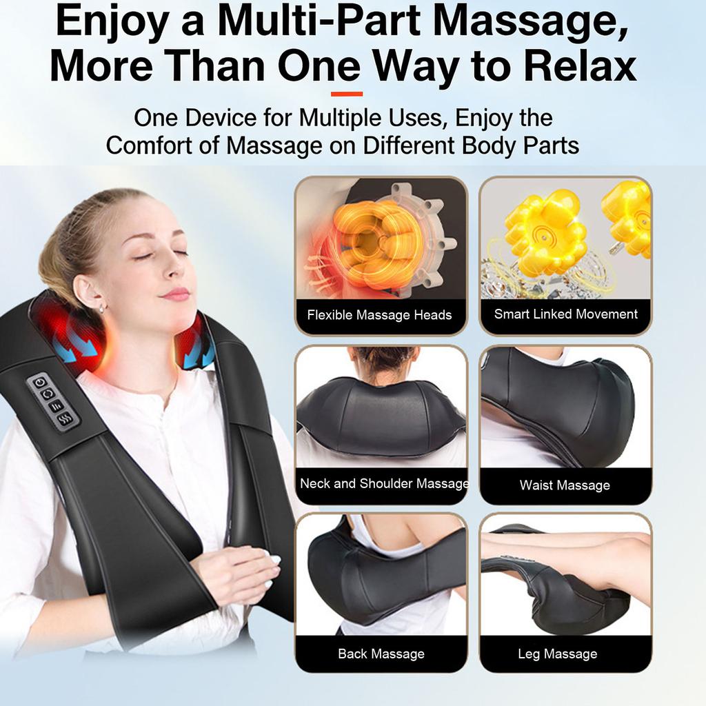 Electric Shiatsu Neck and Shoulder Massager with Heat Function Deep Kneading Massage for Muscle Relaxation and Pain Relief Portable Design