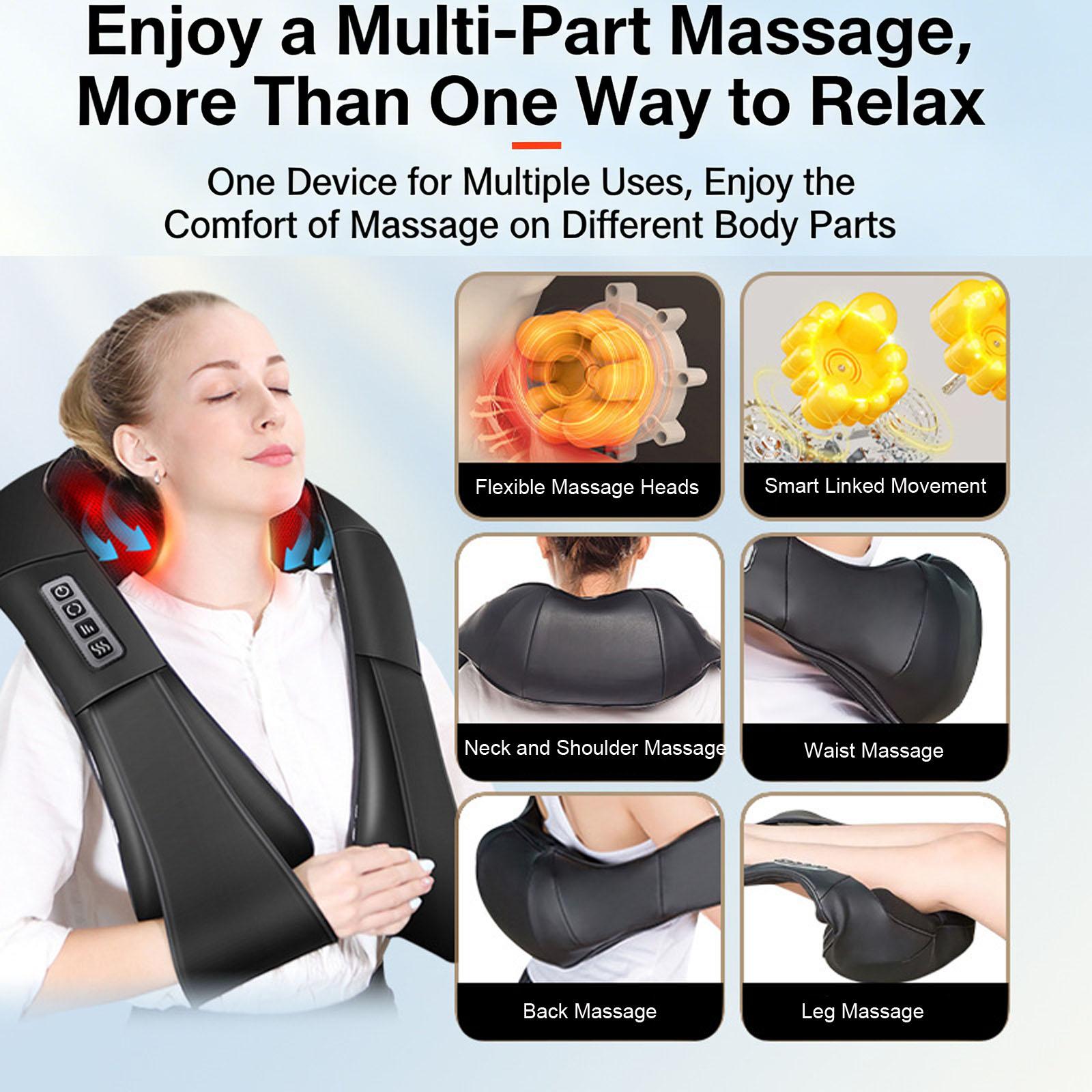 Electric Shiatsu Neck and Shoulder Massager with Heat Function Deep Kneading Massage for Muscle Relaxation and Pain Relief Portable Design One Size