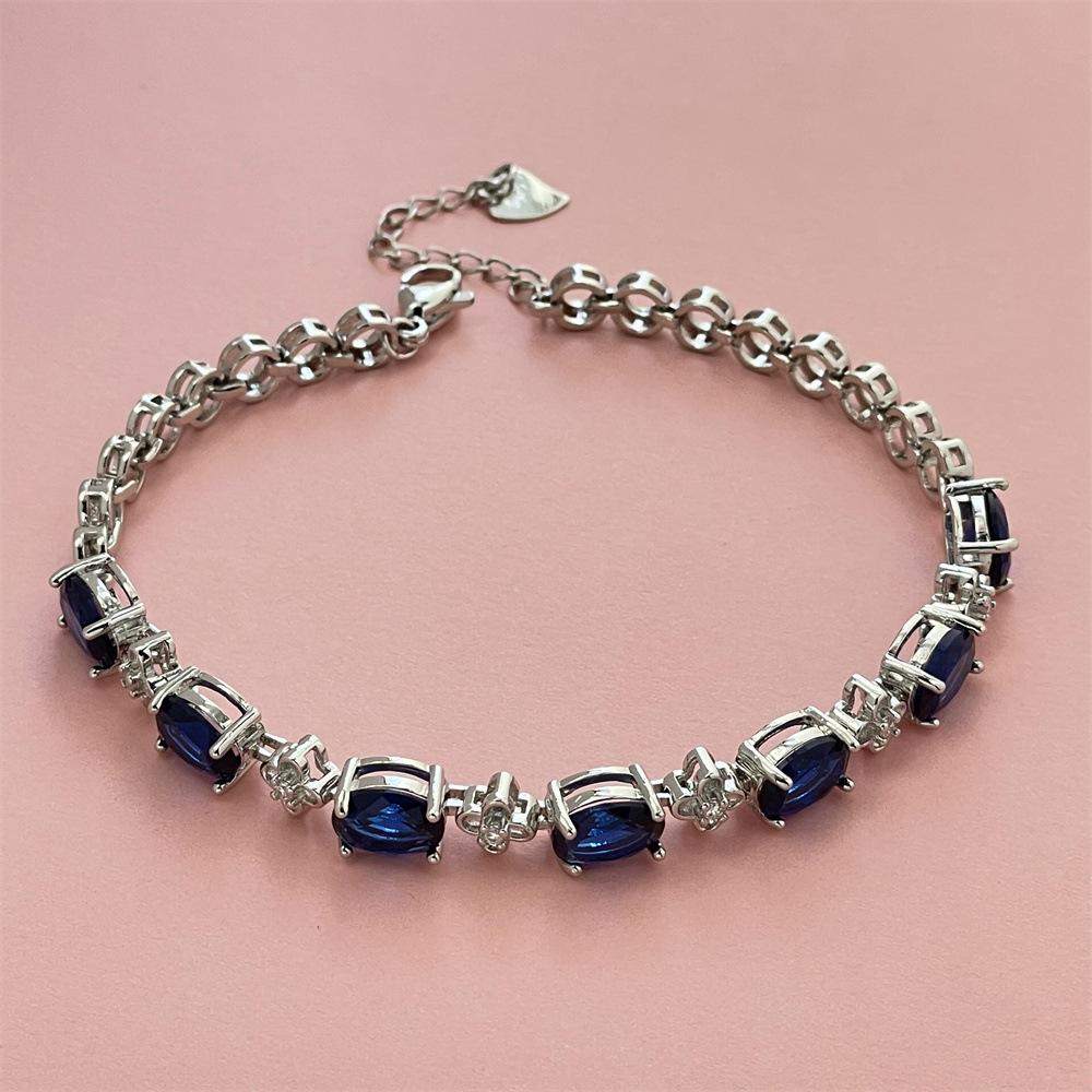 

925 Sterling Silver Bracelet Blue Gemstone Light Luxury Bracelet Crystal Bracelet Ladies Light Luxury Birthday Jewelry Gift серебряный