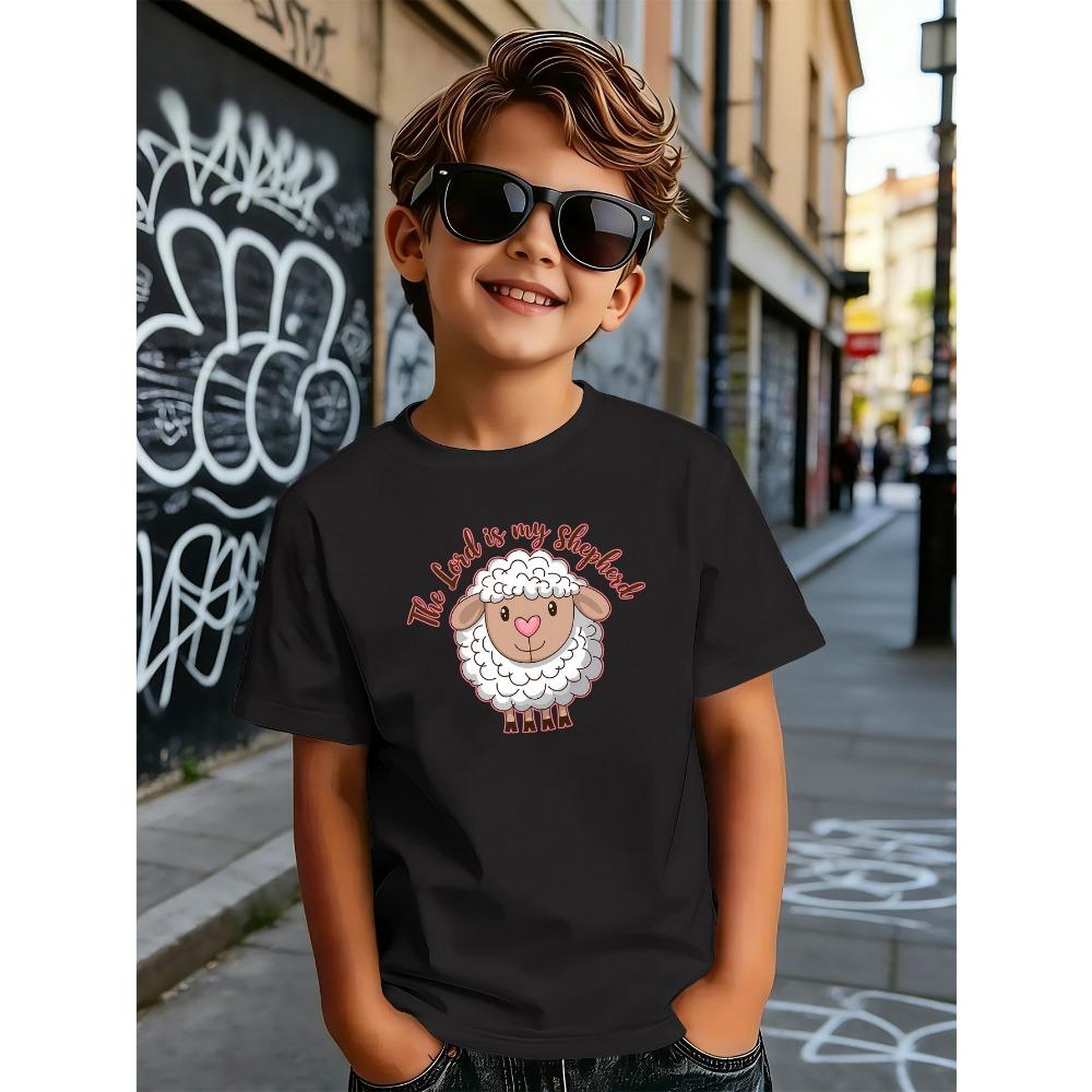 The Lord Is My Shepherd Cute Sheep Kids T Shirt Boys Girls Short Sleeve Crew Neck Cotton Parent Matching Tops Toddler Youth
