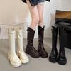 Autumn Winter Platform Thick Heel Women Knight High Boots Cosy Soft Leather Street Style Mordern Long Booties  De Mujes