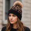 Cozy Leopard Print Hat Curled Edge Woolen Hat Casual Wool Ball Hat  Unisex