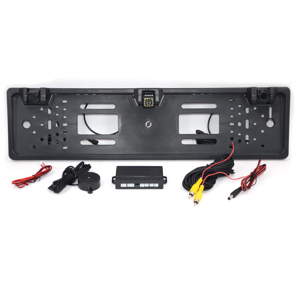 

Рамка номерного знака автомобиля ЕС Европа камера заднего вида 170 градусов ночного видения с 2 визуальными детекторами радара заднего хода