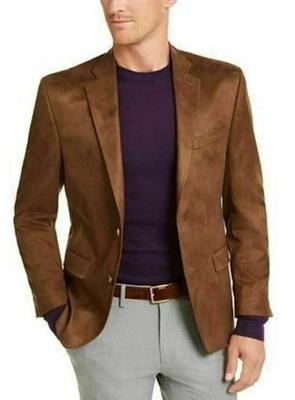 Formal Wear Soft Men's  Blazer Suede Brown Two-Button Handmade Genuine Lambskin