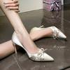 Fashion High-heeled Shoes, Thin Heel, Bow, Pointed Toe, Celebrity, All-match Shallow-mouth Women's Single Shoes