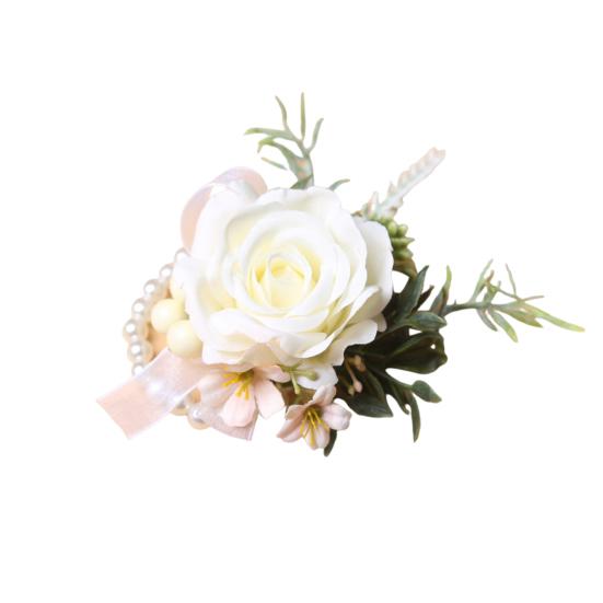 Europäisches Weißes Rosen-Anstecker & Handgelenk-Gesteck Set, Künstliche Seidenblume für Bräutigam Braut Brautjungfer, Outdoor-Hochzeitsfeier Dekoration