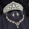 Luxury Bride Crown Jewelry Sets for Women Red Tiaras and Necklace Earrings Set Party Prom Bridal Wedding Jewelry Set Accessory