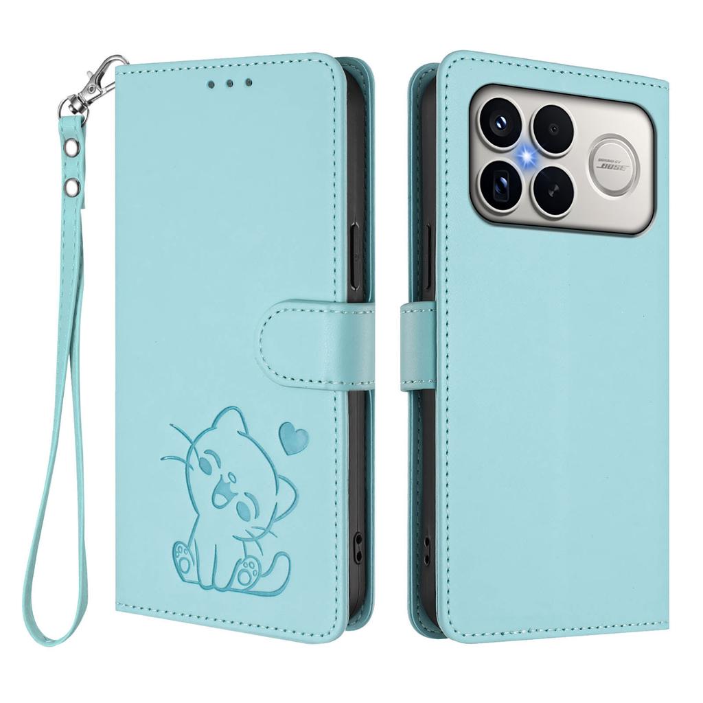 For Xiaomi Redmi K90 Pro Max 5G Wallet Case with Wrist Strap Love Cat Pattern Imprint Leather Phone Cover
