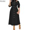 ZANZEA Women Elegant Casual Stand Collar Long Sleeve Plain Dress