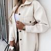 Turn-down Collar Women Coat Single Breasted Autumn Winter Flap Pockets Warm Woolen Coat Outerwear