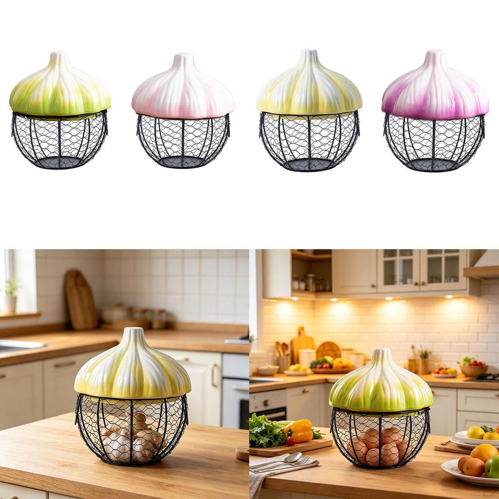 Ceramic Egg Basket with Handles, Portable Woven Iron Storage for Eggs, Fruit And More.