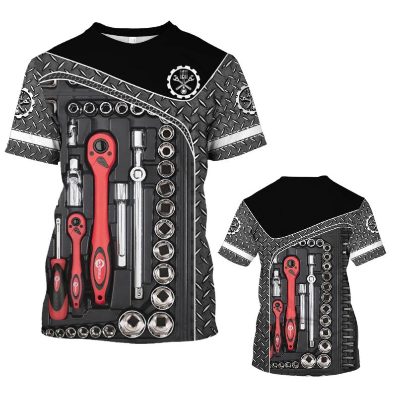Vintage Men's T-shirt 3d Printed Mechanical Tool Pattern Ordinary Short-sleeved High Street Streetwear Tees Tops Men's Clothing