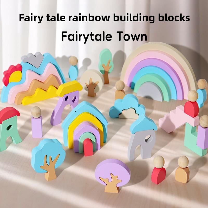 Early Wooden Learning Blocks With Rainbow Colors Kids Cognitive Skills Creative