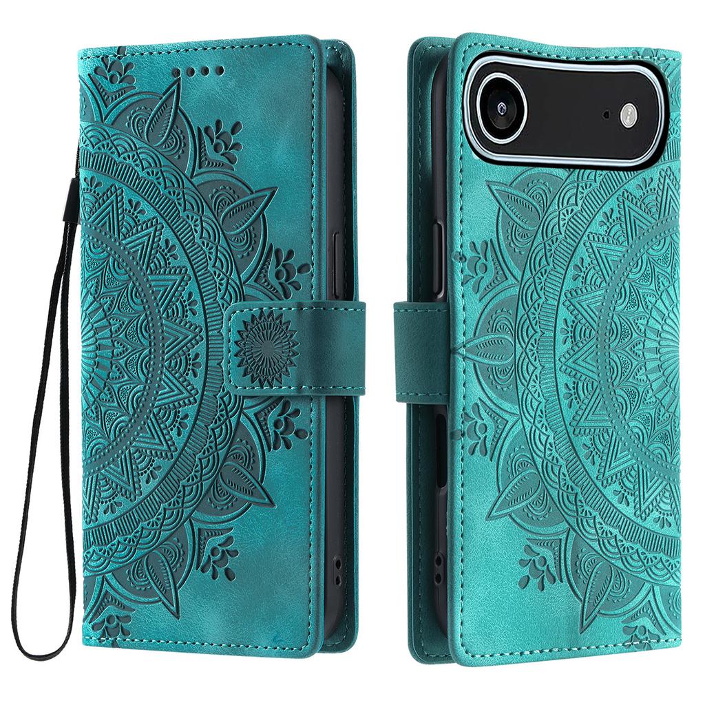 For iPhone 17 Air Case Imprinted Totem Skin Feel Wallet Leather Phone Cover with Hand Strap