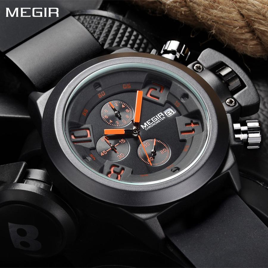 MEGIR Men Watches Luxury Sport Chronograph Waterproof Date Fashion Quartz Wristwatch Big Dial Silicone Strap Clock Relogio Masculino 2002