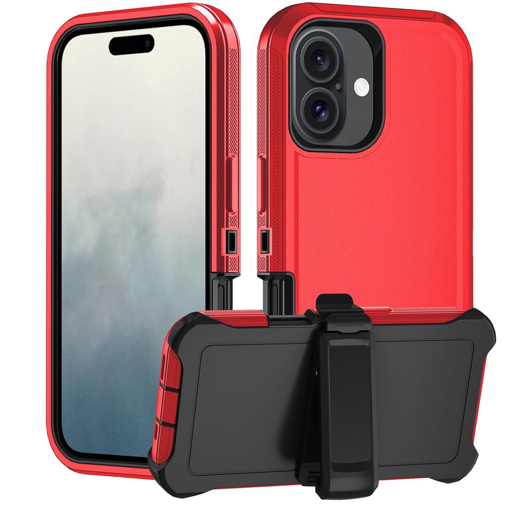 For iPhone 17 Rugged Case PC + TPU Cell Phone Cover with Back Clip Kickstand