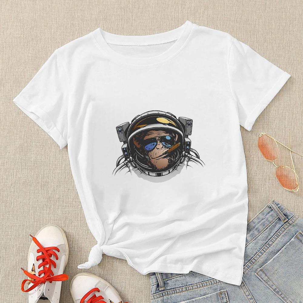 Edgy Women T Shirt Funny Astronaut Gorilla Printed Hip Hop Style Tops Personalized America Female Tee