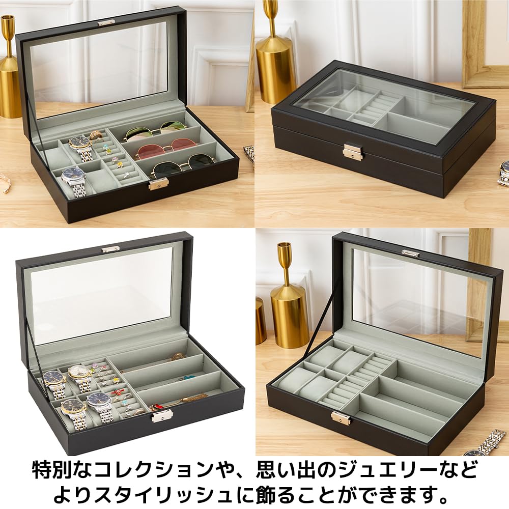 FUPUONE Glasses Holder, Multiple Watch Holder, Holds 4 Watches and 3 Glasses, Watch Case