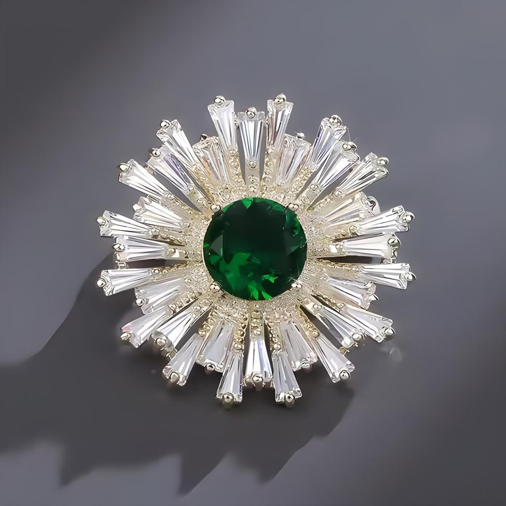 National Sunflower Brooch Women'S Niche Design Sense Crystal Brooch Creative Versatile Anti-Light Pin Suit Accessories