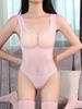Sexy Candy Color Oil Glossy Shiny Bodysuit Sheer See Through Smooth Dance Tights Crotchless Shaping Sweet Girl Leotard