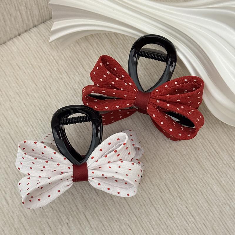 Polka Dot Bow Hair Clip For Women Elegant Temperament Shark Clip Girl Ponytail Clip