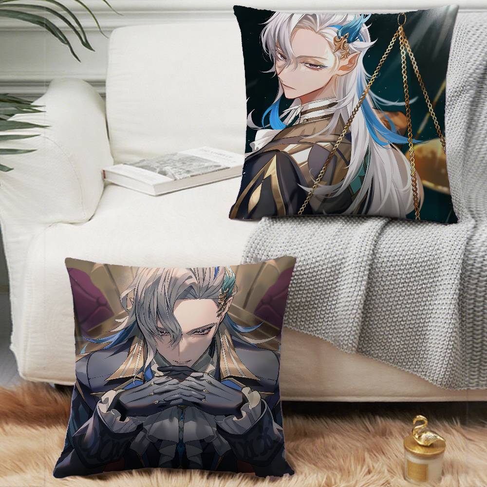 Game Genshin Impact Neuvillette Pillow Case Square Pillow Bedroom Sofa Leisure Comfort Cushion Car Living Room Home Decoration