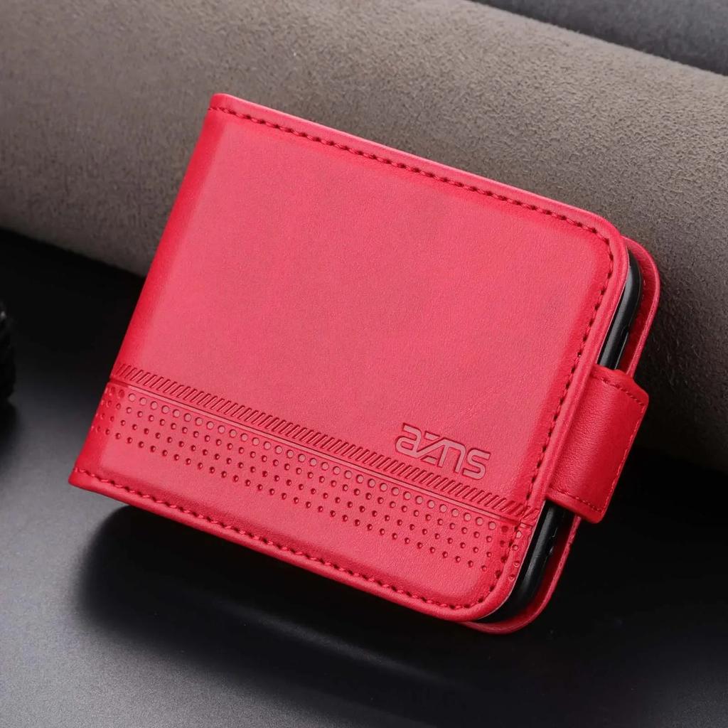 Luxury Business Retro Skin Feel Leather Phone Case For Samsung Galaxy Z Flip 7 6 5 4 3 Card Slot Holder Anti-Drop Protect Cover