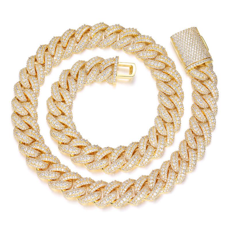 Men's Cuban Chain 18K Gold Plated Necklace with Zircon Gemstone Copper Body Custom Jewelry Sets