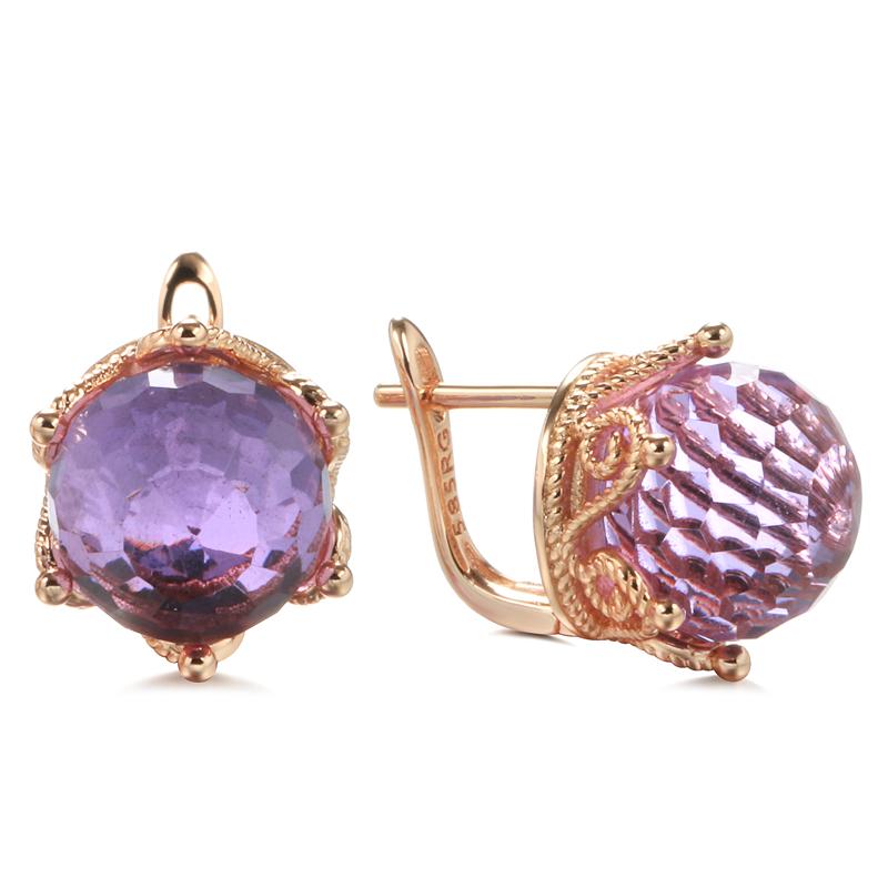 New  Rose Gold Crown Drop Earrings For Women Blue Natural Zircon Ball Ear Clip Earrings Elegant Fine Vintage Jewelry