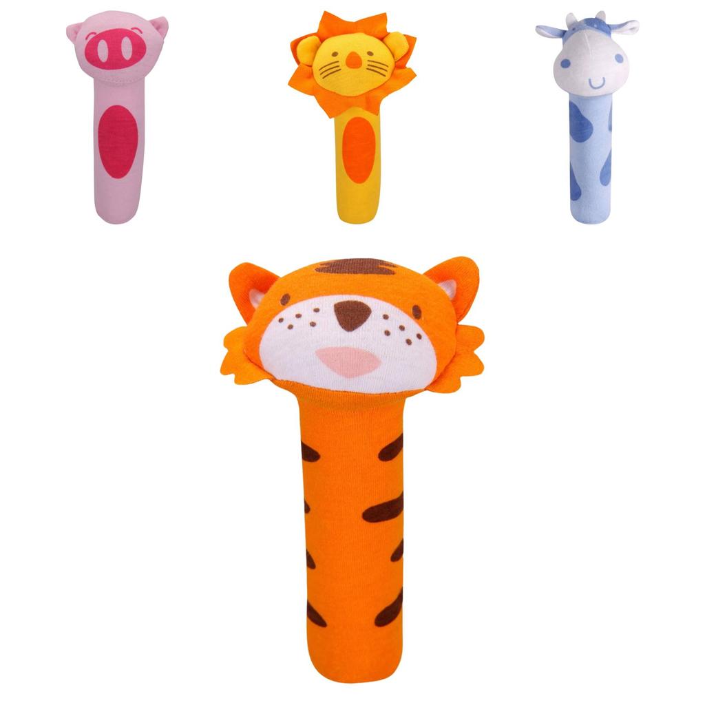 Adorable Baby Grasping Training Bb Stick Squeaky Toy With Animal Designs And Soft Knitted Fabric Stuffed With Pp Cotton