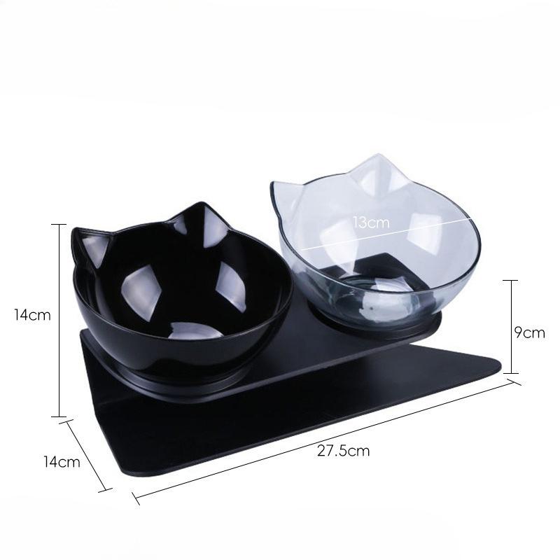 

15-degree Inclined High-rack Cat and Dog Bowls, Pet Double Bowls, Cervical Vertebrae Protection, Cat Food Utensils, Pet Supplies Double (black base) прозрачный/чёрный