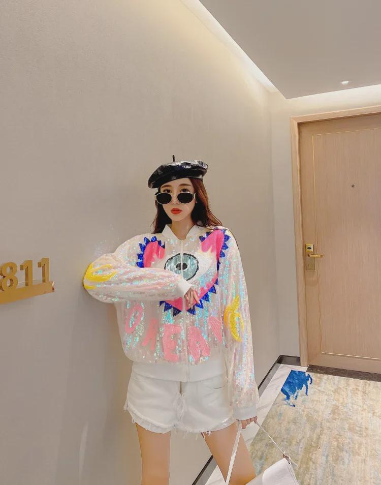 2025 European Station Sequined Eye Stand Collar Long Sleeve Jacket for Women
