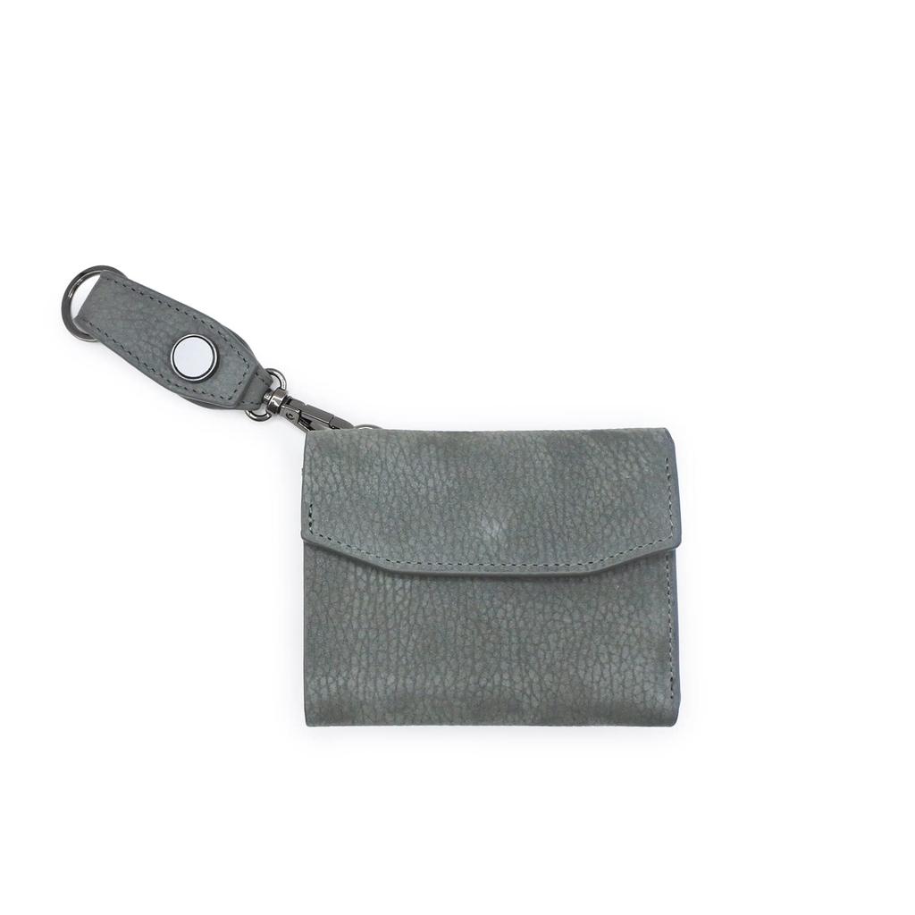 CIE FOLK COMPACT MIDDLE WALLET GRAY Genuine Leather Nubuck Tri-fold Wallet with Hook and Eye Closure and Reflector, Box-Shaped Coin Purse for Men and
