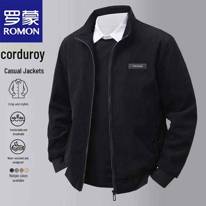 

ROMON Men s Corduroy Stand Collar Casual Jacket 2XL