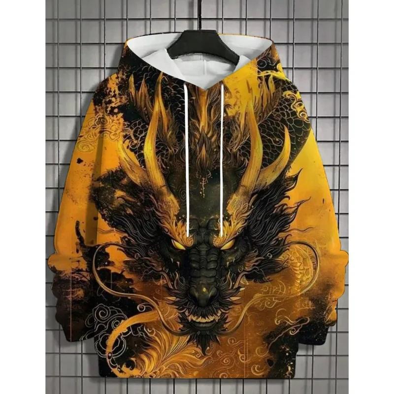Men's Hoodie 3d Print Animal Tops Tiger Lion Graphics Long Sleeve Hoodie Vintage Fashion Dragon Men's Top Oversized Streetwear