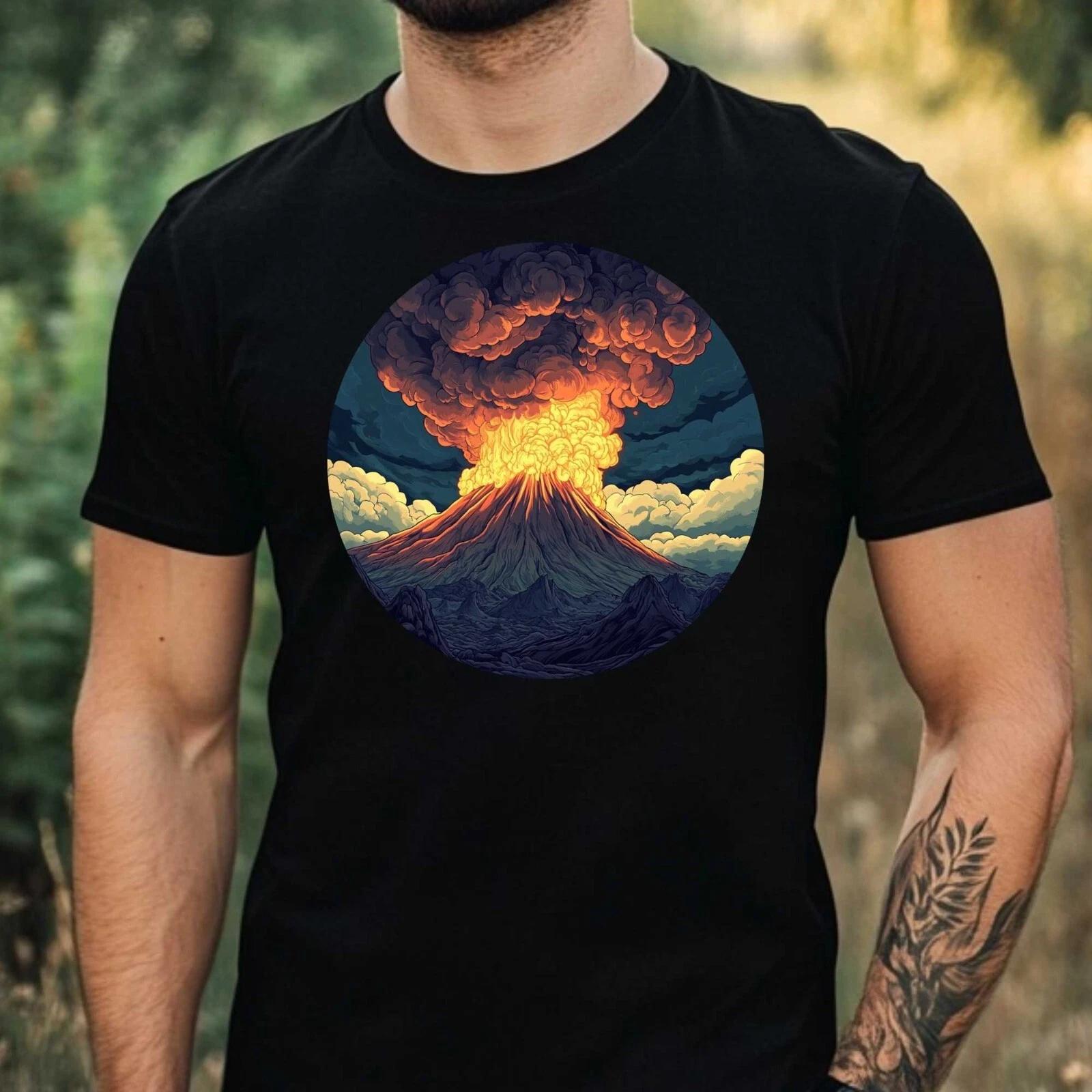 T-Shirt Herren Ausbrechender Vulkan Motiv Baumwolle Größe XS bis 5XL M