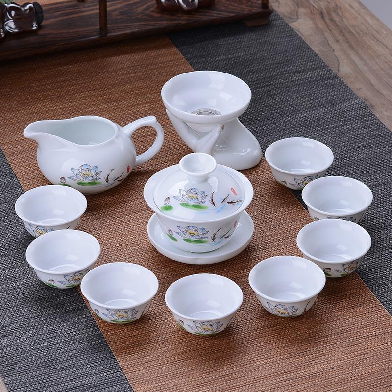 Tea Set Green Ceramic Home Brewing Tea Kung Fu Bowl Set of Simple Office Parlor Tea Cups