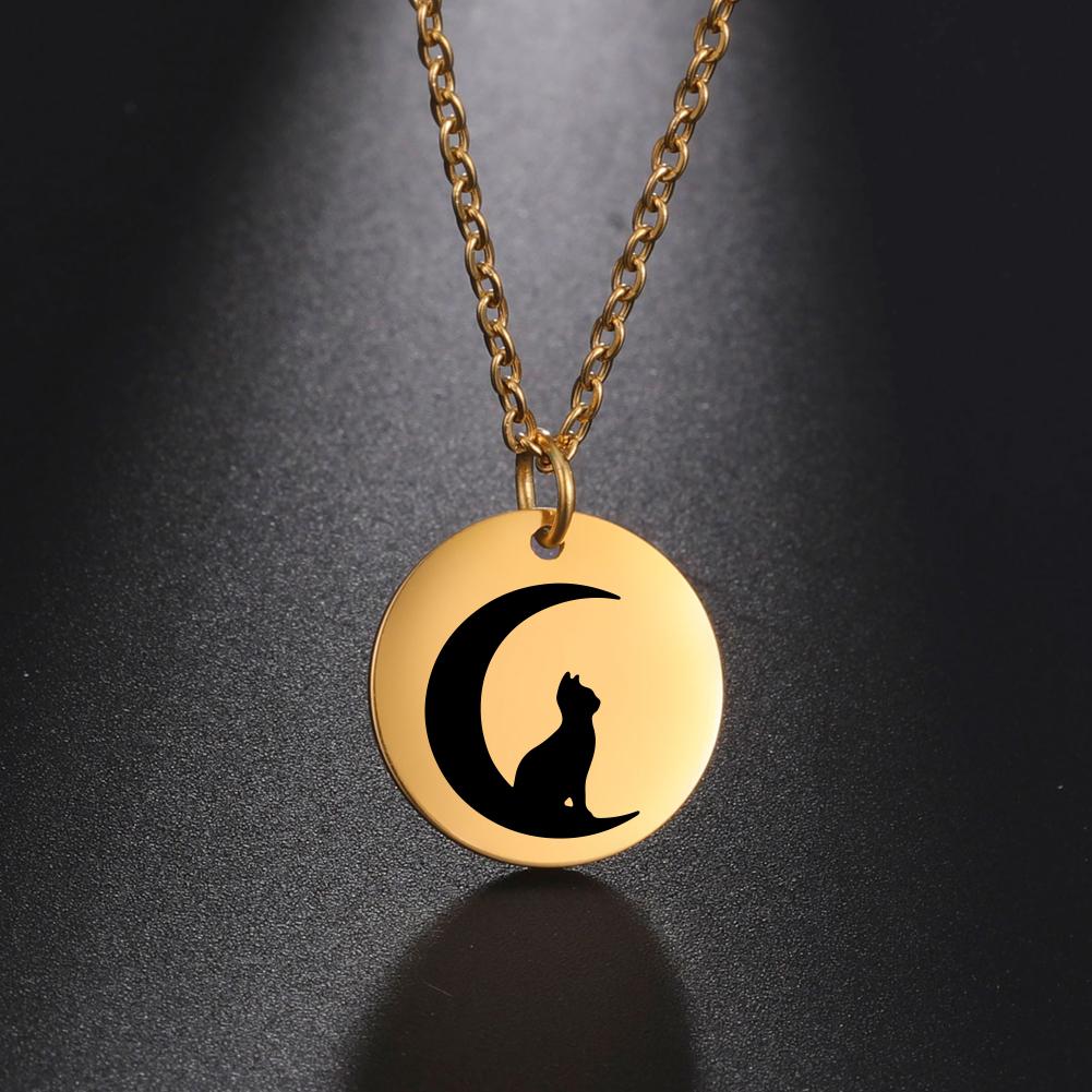 My Shape Cat Moon Star Round Pendant Necklace Women Girl Gold Color Stainless Steel Aesthetic Necklace Choker Fashion Jewelry