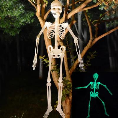 Enge Halloween Props Lichtgevend Hangend Skelet Halloweenfeest Huis Buiten Tuin Decoratie Beweegbare Gloeiende Nep Schedel