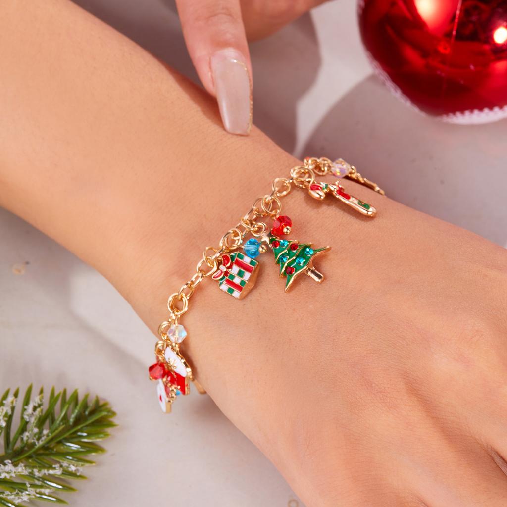 Fashion Santa Claus Snowman Star Christmas Tree Pendant Bracelet For Women Adjustable Christmas Bracelet Charm Party  Jewelry