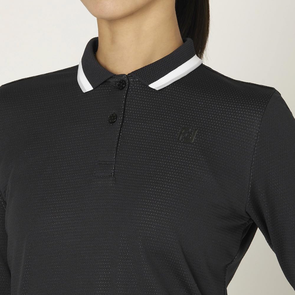 FootJoy DRY THROUGHLIGHT Sleeveline Long Sleeve Mesh Polo Shirt, Black, Women's, Medium, FJW-F24-S02, 32263-M