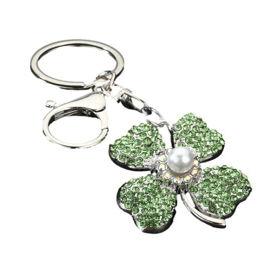 

Keychain Pendant Shiny Rhinestones Imitation Pearls Inlaid Four-Leaf Clover Design Zinc Alloy Key Chain with Lobster Clasp Lightweight Holder Backpack срібний