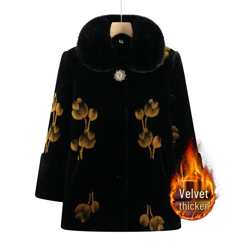 Women s Winter Fur Collar Jacket: Mid-Length, Thickened, Plus Velvet for Elderly 3XL (120-135kg) темно-зеленого