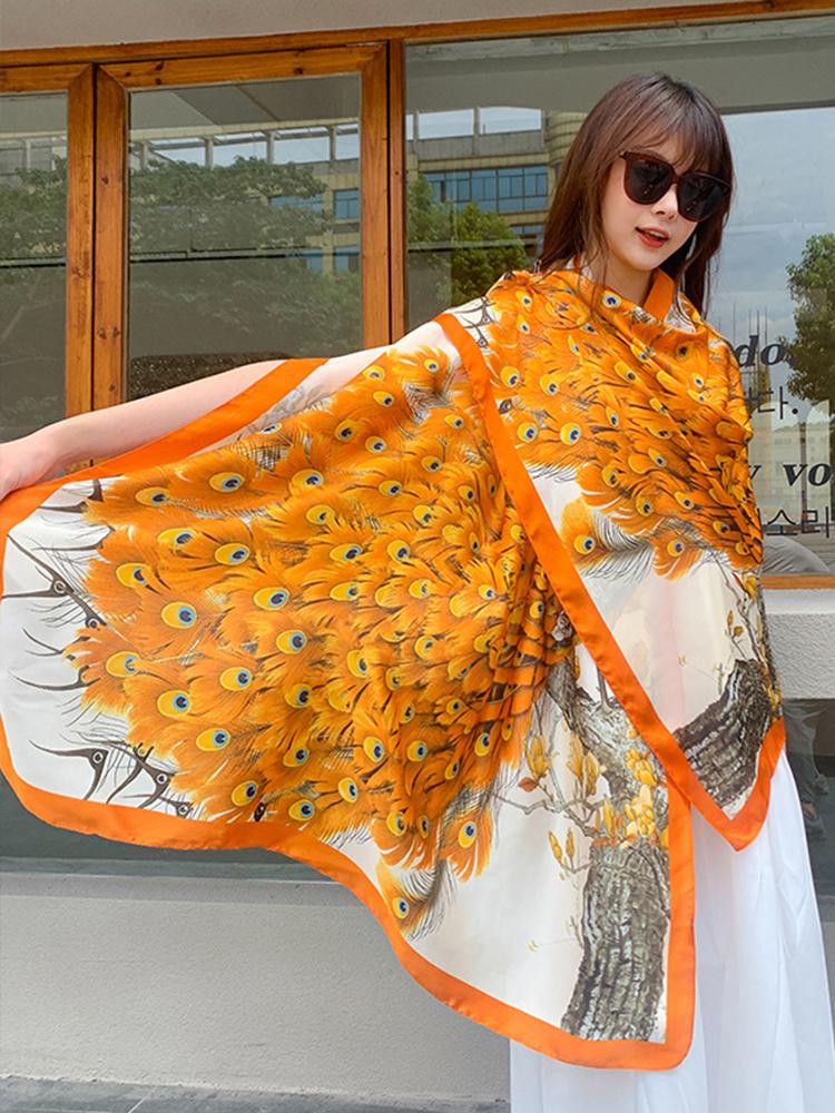 Satin Hijab Women Silk Scarf Animal Print Shawls Lady Femme Mujer Bandana Scarve Sarong Beach Wrap Pareo Bufanda Stoles Foulard
